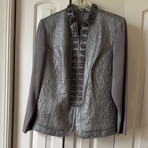 Nygard Collection Size 0X Womens Leather Zip Jacket Gray Embellished Formal Plus